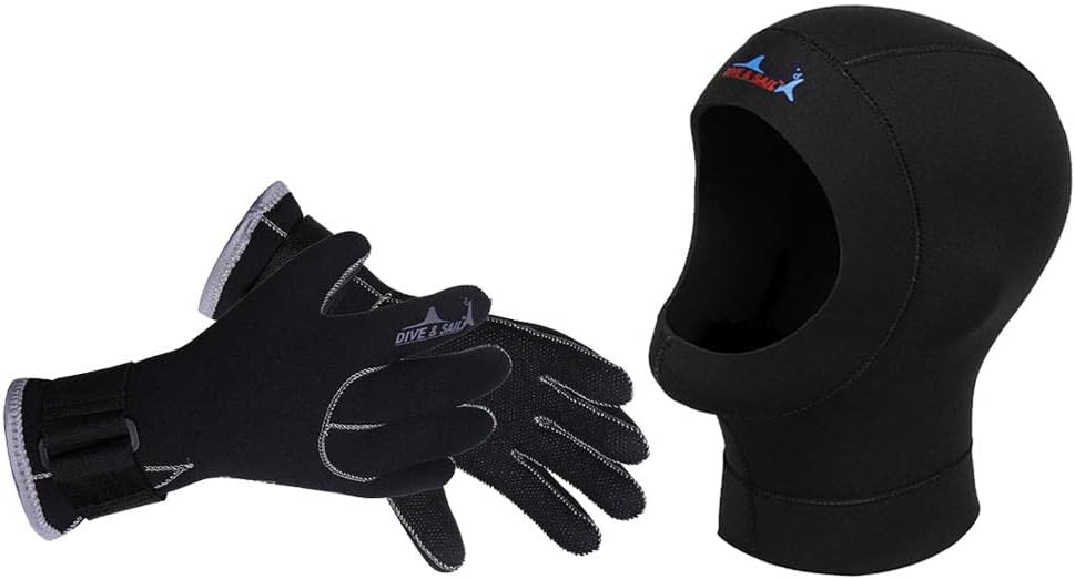 3MM Neoprene Diving Hood Gloves Set Warmth & ion, Snorkeling Scuba Dive Wetsuit Hat Gloves Combo for Men Women Surfing Watersports - S
