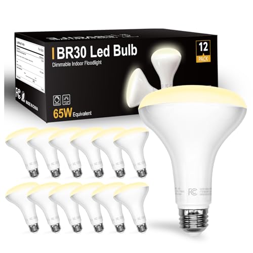 DAYBETTER BR30 Recessed Light Bulbs Equivelent 65W Dimmable Warm White 2700K, 12Pack 9W BR30 Indoor Flood Light Bulbs, E26 Base for Kitchen Bathroom, 120V