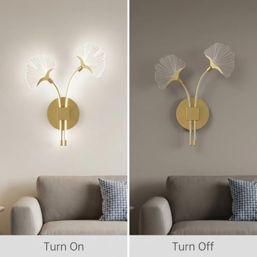 Image of Ginkgo Leaf LED Wall Light 3-Color CCT (Warm + Natural + Cold White) Metal & Acrylic Wall Lamp for Bedroom Living Room Home Decor