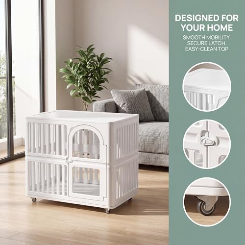 Plastic Dog Crate with Wheels, Single Door Indoor Outdoor Dog Kennel with Clear Acrylic Window, Ventilated, Easy Clean & Easy Assemble Pet Cage for Small/Medium Dogs - Image 3