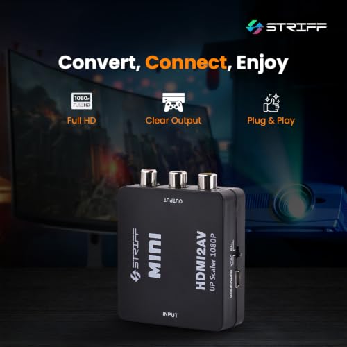 Image of STRIFF VideoBridge HDMI to RCA Converter Adapter, HDMI to AV CVBS Composite Video Audio Converter, PAL /NTSC Support, USB Powered, 1080P Compatible for TV, PC, Laptop, Fire TV Stick