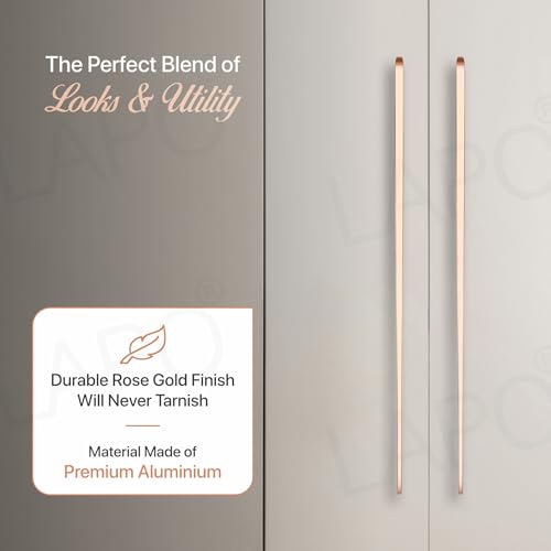 Image of LAPO 36 Inch Pull Handles Set for Drawer, Wardrobe and Office Cupboard Use, Strong Hand Grip, Durable Build Quality, Hole to Hole Size 86.5 cm, Quick Mount Setup (Rose Gold, Pack of 2)