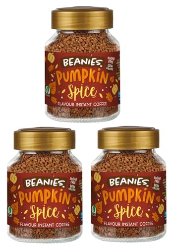 Beanies Pumpkin Spice Flavored Instant Coffee 150g (50g x 3 Pack) - Freeze-Dried Granules Quick & Easy to Brew Premium Taste Rich in Flavour Low-Calorie Sugar-Free Vegan