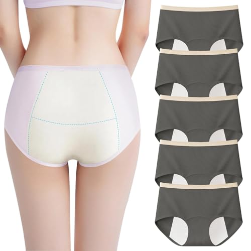GYHCB Bragas Menstruales para Adolescentes con Flujo Abundante, 3 Capas Prueba de Fugas Ropa Interior Menstrual, Cintura Media Algodón Bragas Menstruales Paquete de 5(XX_l,Gray)