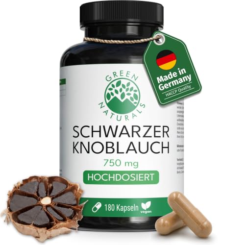 Green Naturals Schwarzer Knoblauch Kapseln - Hochdosiert: 750 mg (15:1 Extrakt) - Entspricht 11250 mg Tagesdosis - Black Garlic