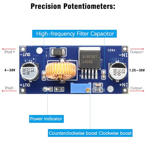XL4015 Step Down Converter Binhe 5 Stücke XL4015 DC-DC Buck Converter 4~38V Spannungswandler 5A Leistung DC-DC Adjustable Step-down Module Geeignet für die Abwärtswandlung der Leistungsregelung