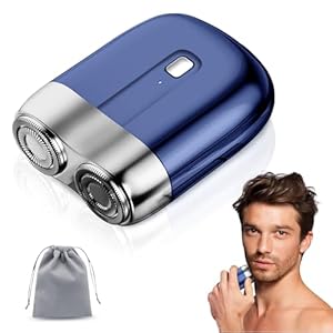 Portable USB Rechargeable Double Head Shaver, Mini Electric Shaver for Men, Waterproof Compact Razor for Wet & Dry Shaving, Home, Travel & Office Use (Blue)