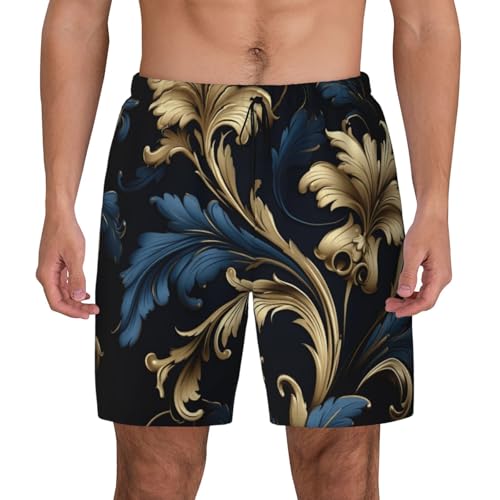 Damask Pattern Print Men Stylish Functionality Swim Trunks Breathable Beach Shorts Surfing Gym Fishing