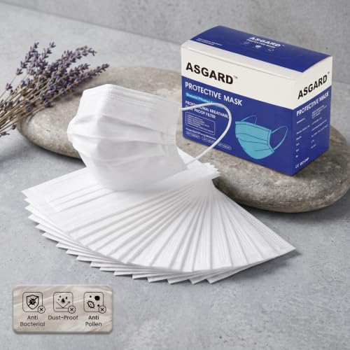 Image of ASGARD Nonwoven Fabric Disposable Multilayer Protective Mask (White, Pack of 50) for Unisex