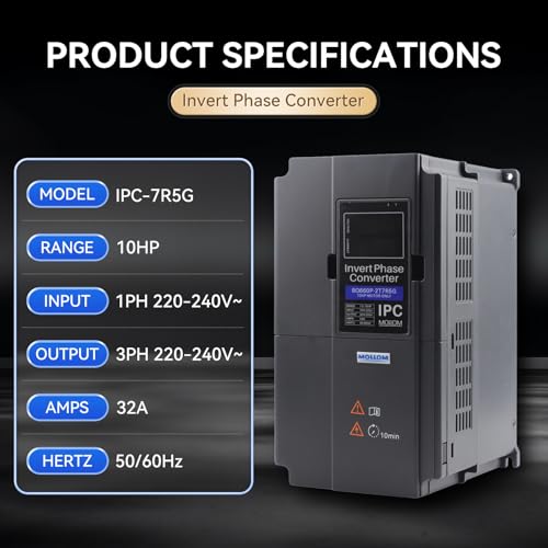 Mollom 7.5KW 220V Single to 3 Phase Invert Phase Converter-10HP 32A Input/Output IPC for 3PH Motor2