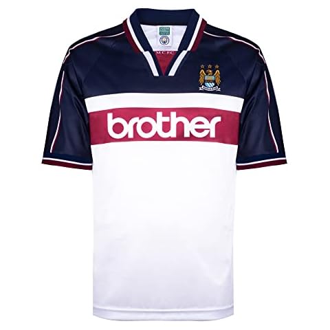 Manchester City 1998 Away Retro Shirt White/Navy Large Polyester Cover