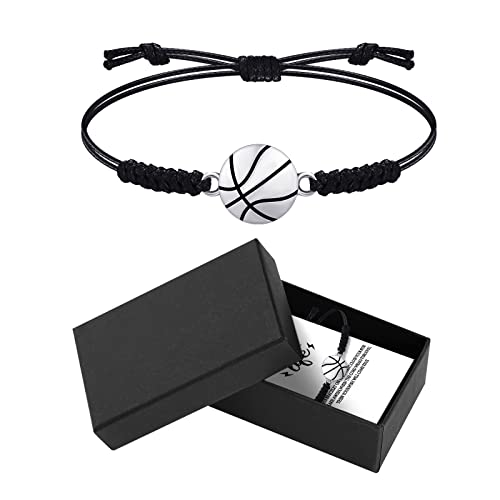 WILLBOND Basketball Charm Bracelet Friendship Bracelet Adjustable Woven Jewelry for Sports Lover Players Team Accessories(Basketball)