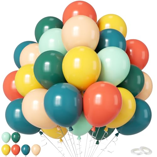 Image of Colorful Balloons, 60Pcs Retro Multicolor Balloon, 12 Inch Latex Vintage Rainbow Balloons for Baby Shower Kids Birthday Party Carnival Graduation School Event Picnic Boho Theme Party Decoration
