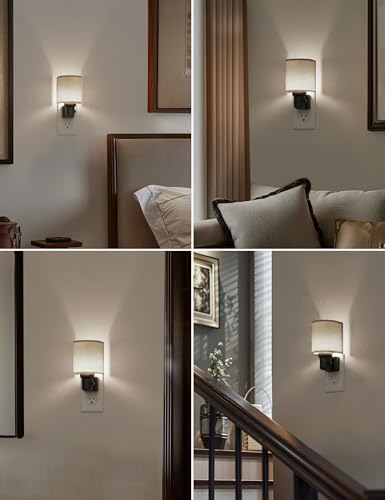 Image of L LOHAS LED Bright Night Lights Plug into Wall, Daylight White, Dimmable | Plug in Night Light, Decorative Nightlights Plug in Wall, Light Sensor, Linen Fabric Nightlight for Hallway Kitchen, 2 Pack