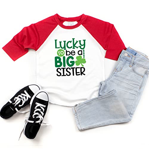 Bump and Beyond Designs Girls Lucky to be a Big Sister St. Patrick's Day Shirt Toddler Kids Raglan2
