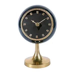 Decor de Maison Brings Gold Blue Circular Globe Table Clock for Home Decor and Table Decor Clock for Living Room Bedroom Study Table and Office Desk