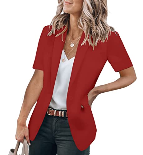 Stylish Red Casual Blazer for Women - Summer Short Sleeve Office Jacket in Large - Image 2