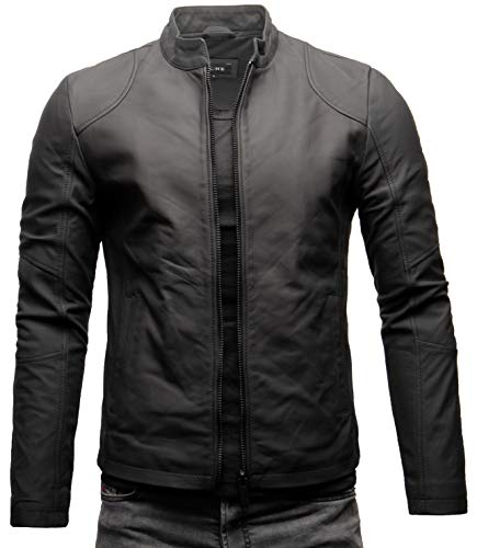 Crone Ivar Herren Lederjacke Cleane Basic Echtleder Jacke (M, Matt Schwarz...