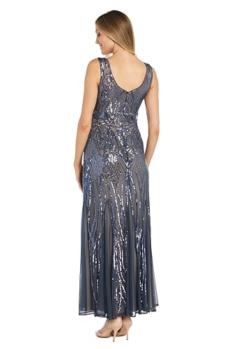 Image of R&M Richards Women's Luxurious Sequin Embellished Gown | V-Neck Formal Beaded Maxi Dress W /Contrast Lining & Godet Skirt