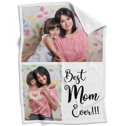 Image of inkArts Custom Blanket with Photo, Personalized Photo Blanket, Customized Picture Blankets, Customizable Blankets, Personalized Best Mom Ever Gifts for Mom