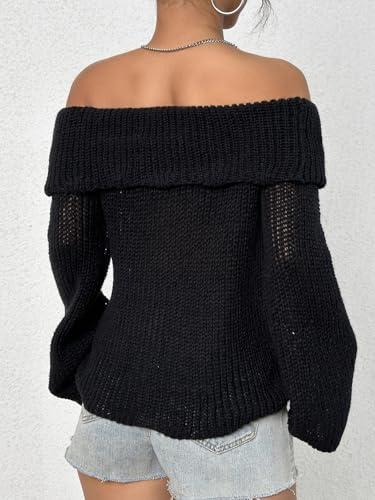MakeMeChic Women's Y2K Off The Shoulder Sweater Bell Sleeve Tops Fall Pullover Sweaters Lightweight2