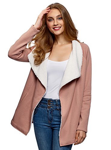 oodji Ultra Mujer Cárdigan Cruzado con Pelo Sintético, Rosa, ES 38 / S