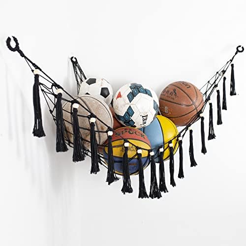 Diocos Sports Ball Storage Net Hammock for Garage Hanging Basket Organizer Net for Basketballs, Volleyballs Soccer Storage Rack Sport Equipment Organizer Storage Mesh (Corner/Ceiling Hanging, Black)
