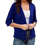 TUNIKA LANG OPEN KNIT CARDIGAN HERBST STRICKJACKE BOLERO KURZ 3/4 ÄRMEL FESTLICH CARDIGANS OFFENE BOLEROSHRUG KURZ L B BLUE
