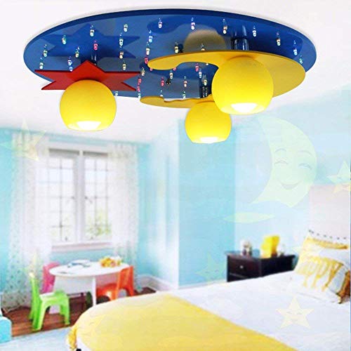 Plafonnier LED bois etoiles lune GZZ Deng luminaire chambre enfant 50cm