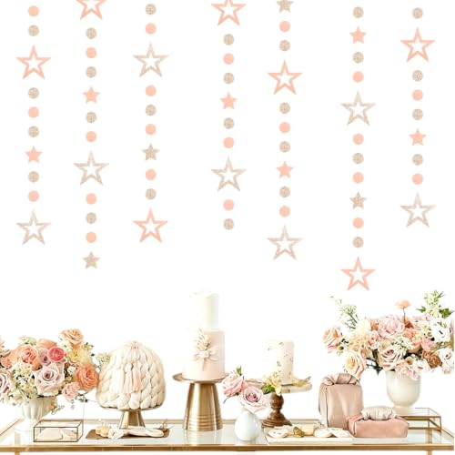 Image of Rose-Gold Peach Star Party-Decoration Garland Lasting Surprise | 52ft Twinkle Little Star Streamers,Girl Baby Bridal Shower Birthday Bachelorette Wedding Supplies Decor