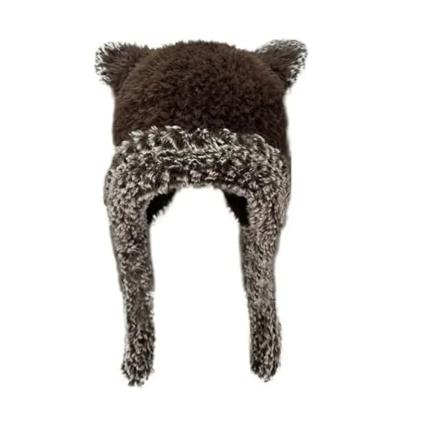 Bear Ears Plush Bucket Hat Ear Protection Soft Cold Autumn Winter Warm Head Wrap Women Female Brown BZ_brown Bear Ears Plush Hat-image-27