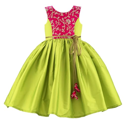 Image of Stanwells Kids Baby Girls Frocks Knee Length Birthday Ruffle Pattern Sleeveless Traditional Beautiful Embroidery Western Frock Princess Birthday Dress for Girls