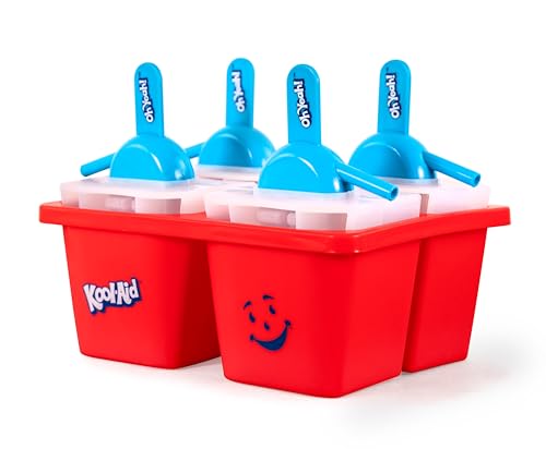 Image of Kool-Aid Sippy Pop with Straw Handle for Sipping - Four Piece Kool Aid Man Shaped Silicone Popsicle Molds - Perferct for Freezer Pops, Cakesicles, & Frozen Desserts