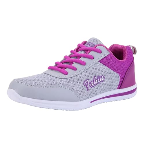 Bowling Shoes Womens Lightweight Comfortable Breathable Orthopedic Shoes Soft Soles Mesh Lace-Up Slip-On Sneakers with Arch Support Daily Wear Walking Shoe for Running Casual Going Out Purple