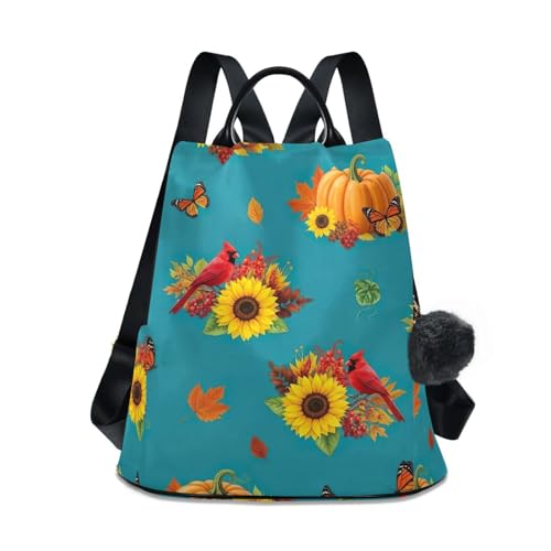 Sac à dos pour femme à fermeture éclair imprimé feuilles d'automne et grands tournesols