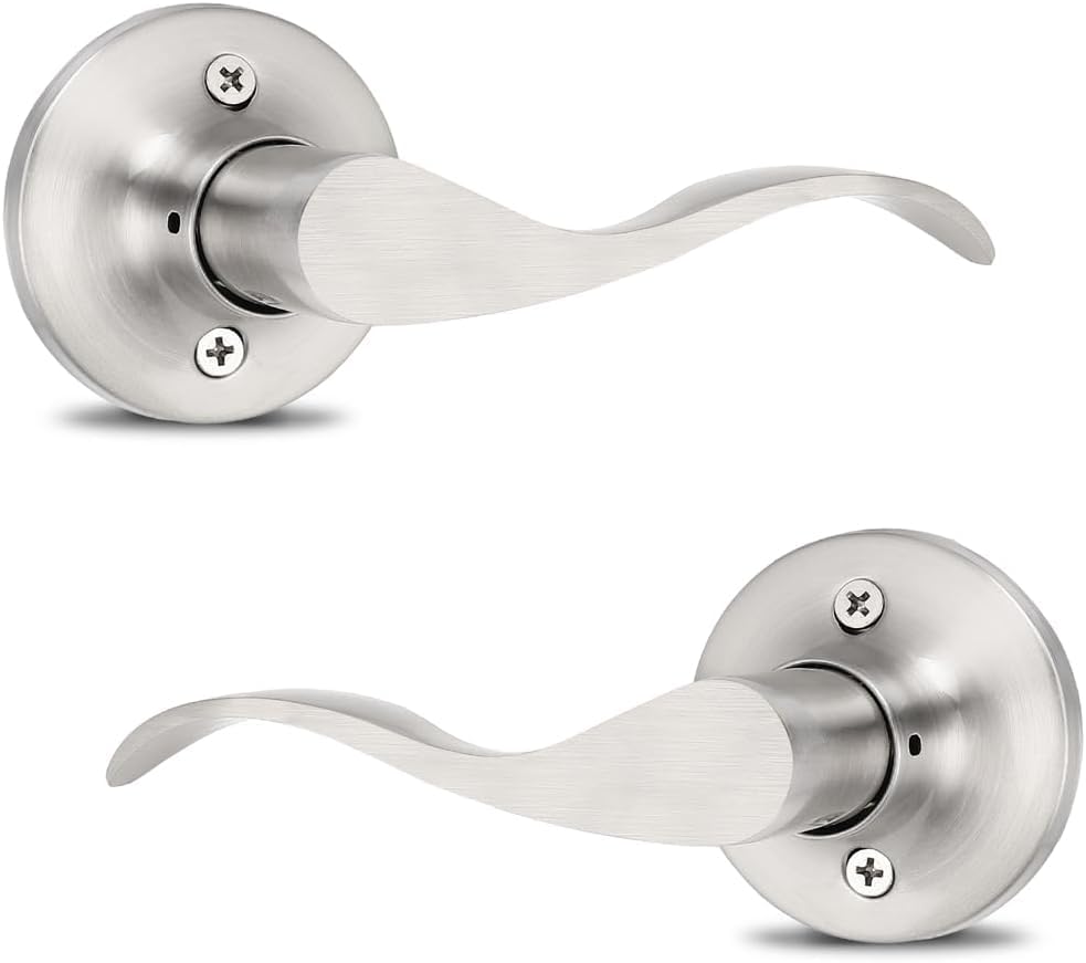 Image of Mengico 1 Set Door Handles Interior,Satin Nickel Door Lever Lock,Interior Dummy Door Handles (Right & Left)
