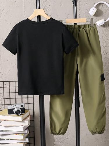 Image of OYOANGLE Boy's 2 Piece Outfits Graphic Short Sleeve Crew Neck T Shirt and Sweatpants Set