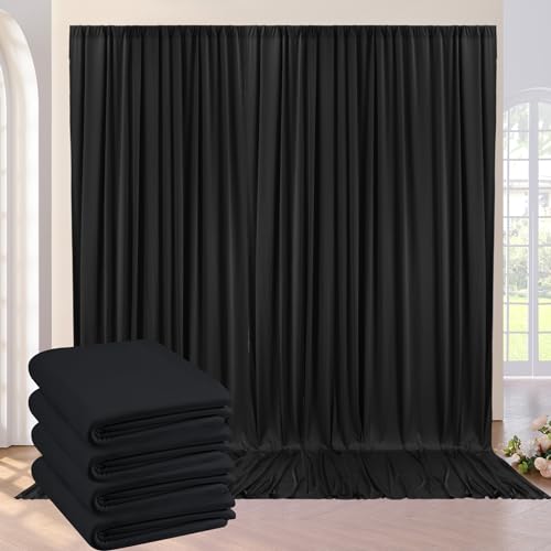 6×3 m Noir Rideau de Fond de fête, 4 Panneaux 1,5 m × 3m Anti - Rides Doux Soyeux Polyester Photo Toile de Fond décor Mariage Anniversaire Douche bébé...