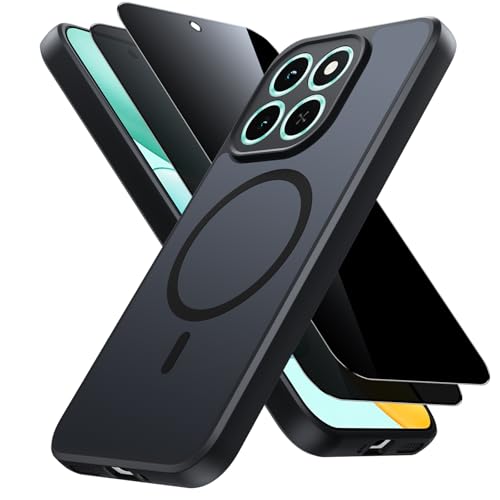 Tivkofk Magnetic for Honor X6c Case with 2* Privacy Screen Protector Compatible with Magsafe Translucent Matte Back Shockproof Anti-Fingerprint Phone Case for Honor X6c Cover Black