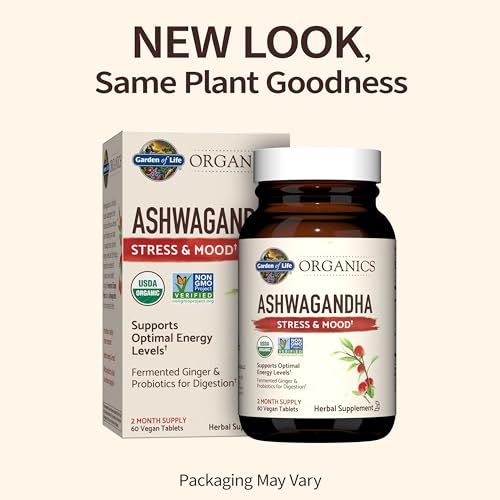 Garden of Life Organics Ashwagandha Stress, Mood & Energy Support Supplement with Probiotics & Ginger Root for Digestion - Vegan, Gluten Free, Non GMO – 2 Month Supply, 60 Tablets - Image 3