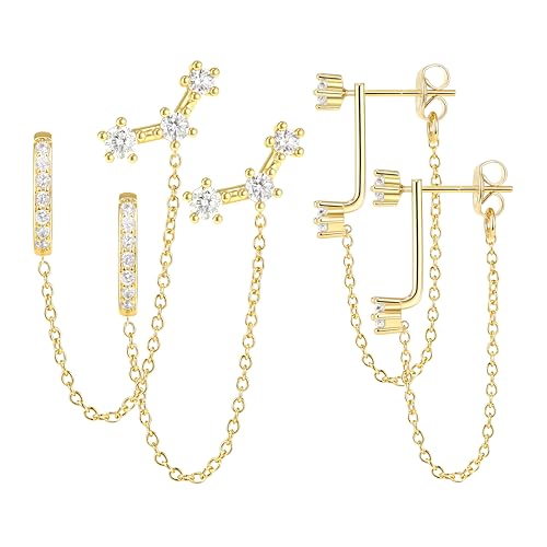 Gold Chain Earrings for Women Stud Huggie Hoop Jacket Dangle Earrings Double Piercing Trendy Jewelry Gifts