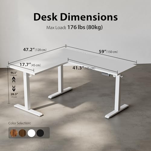 Image of Agilestic L Shaped Electric Standing Desk Adjustable Height, 59 Inch, White
