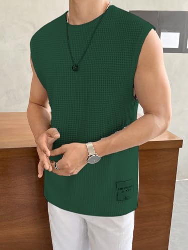 Image of NETCLICK Mens Waffle Tank Tops Sleeveless Round Neck Polycotton Vest, Sando & T-Shirt for Gym, Running and Outdoor