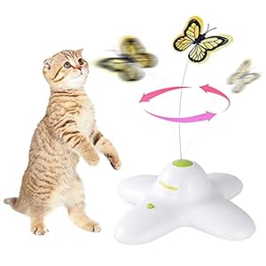 ALL FOR PAWS Interactive Cat Toy, Butter-Fly Cat Toys Interactive for Indoor Cats,Flutter Bug Cat Toys,Flutter Rotating Kitten Toys with 2 Replacements