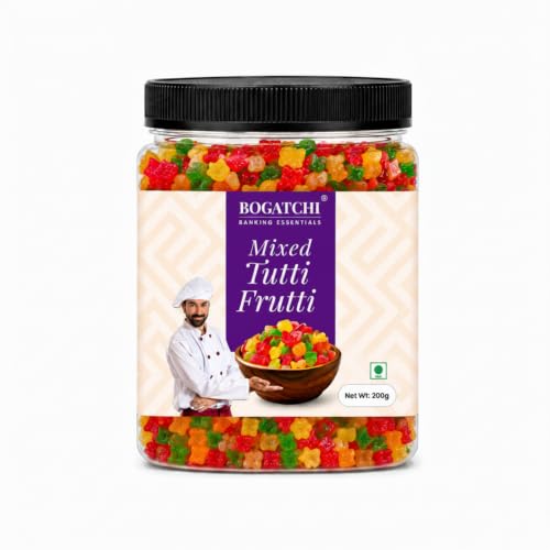 Image of BOGATCHI Mixed Tutti Frutti 200g with Free Measuring Spoon | Multicolor Cake Decoration Sprinkles | Ideal for Cakes, Cookies, Ice Cream, Desserts & Baking | Delicious Fruit Flavored Toppings