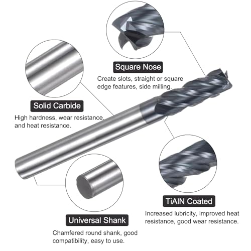 Image of 1 /4 inch Carbide Square End Mills HRC 55 Deg Single End 4 Flute TiALN Coating CNC Mill Bits for Steel - 1PCS