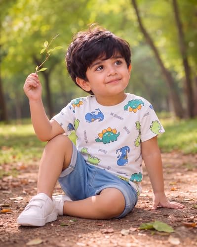 Image of Krishn Creations Kids Clothes for Boys | Cotton Printed Half Sleeve T-shirt and Shorts Baby Boy Dress | Casual Wear Kids Clothes