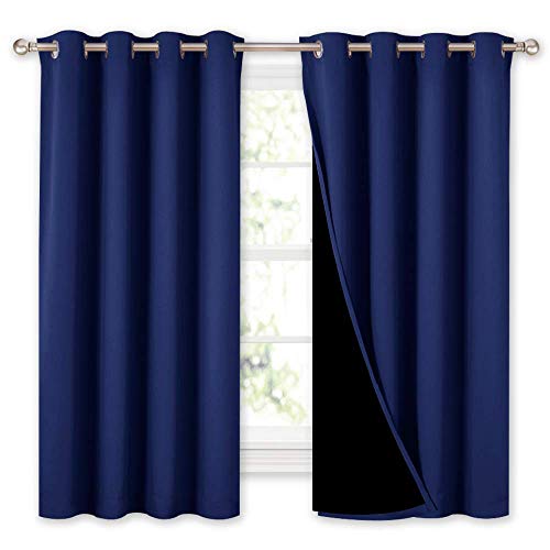 Image of NICETOWN 100% Blackout Curtains with Black Liners, Thermal Insulated 2-Layer Lined Drapes, Energy Efficiency Small Window Draperies for Dining Room (Royal Blue, 2 Panels, 52 inches W by 54 inches L)