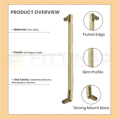 Image of 4 Inch Premium Cabinet Handles Zinc Alloy Material, 1341 B Antique with Gold Finish, Durable Drawer Pulls for Kitchen Cabinets, Cupboards, Wardrobes & Furniture Hardware - Pack of 2