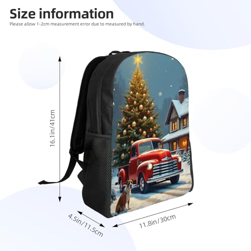 Comfort Fit Unisex Red Pickup Truck Christmas Tree Snowy Landscape Backpack Durable Daily Commute Travel Adventures 16 in4